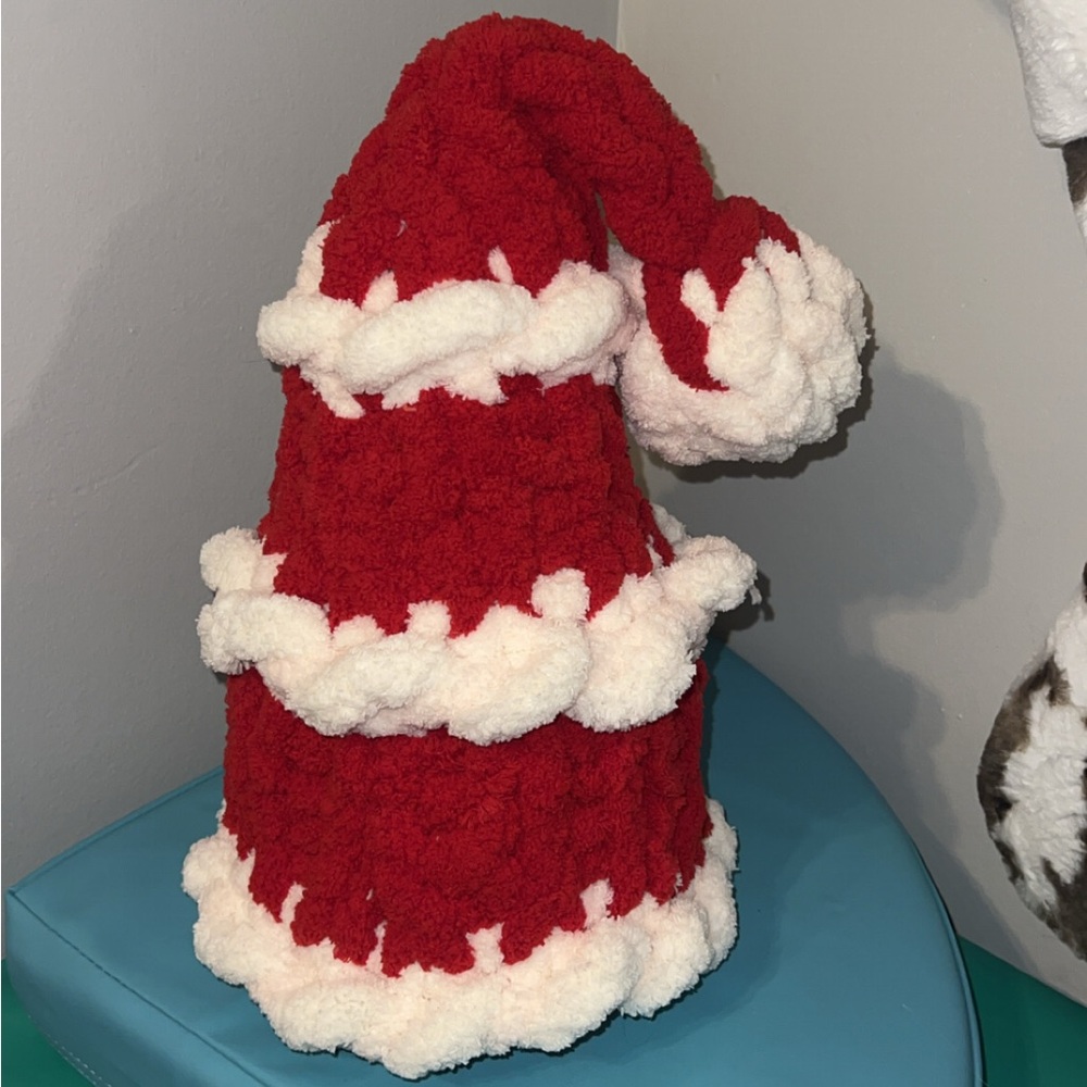 Chunky Knit Red and White Santa Tree Hat Home Decor
